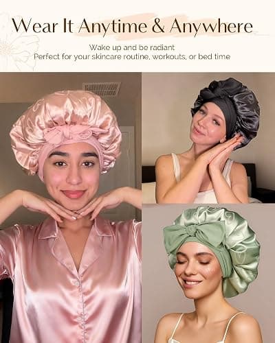 YANIBEST Adjustable Satin Bonnet for Sleeping, Double Layer Silk Bonnet with Tie Band for Women, Sleep Cap Curly Natural Hair, Pink thumbnail 4