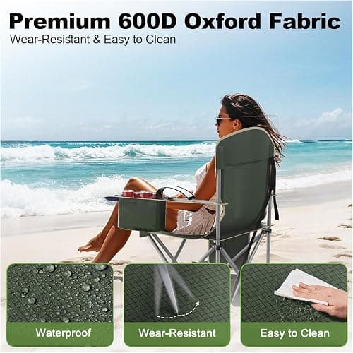 VTOY Folding Camping Chairs Durable 600D Oxford, Portable Outdoor Chair with Cooler Pouch, Cup Holder & Storage Pocket for Camping, Beach, Fishing thumbnail 4