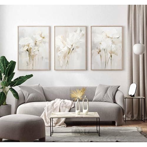 Neutral Wall Art Abstract Floral Canvas Pictures Beige Flower Wall Decor Modern Painting Minimalist Poster Abstract Botanical Prints White Artwork for Bedroom Living Room 16x24 Inch Unframed Set of 3 thumbnail 3