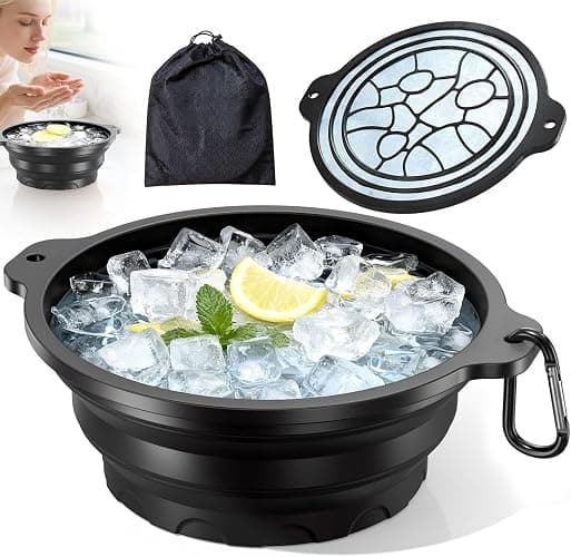 Face Bowl for Ice with Built-in Ice Tray – Collapsible Silicone Facial Ice Bath Bowl for Cold Plunge Therapy, Skin Tightening & Acne Relief – Portable Spa Tool for Home & Travel(Black) - Image 1