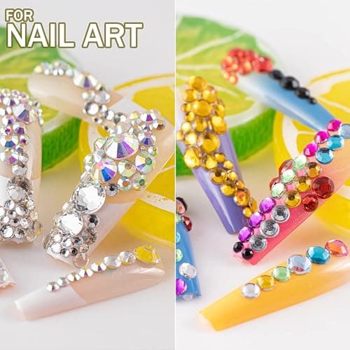 Two Packs of Flatback Rhinestones 4520 Pcs Crystal, Colorful Rhinestones for Nails, Multicolored+ AB+Transparent White Gems with Picker Tools for Bedazzling Nail Crafting Face Makeup thumbnail 5