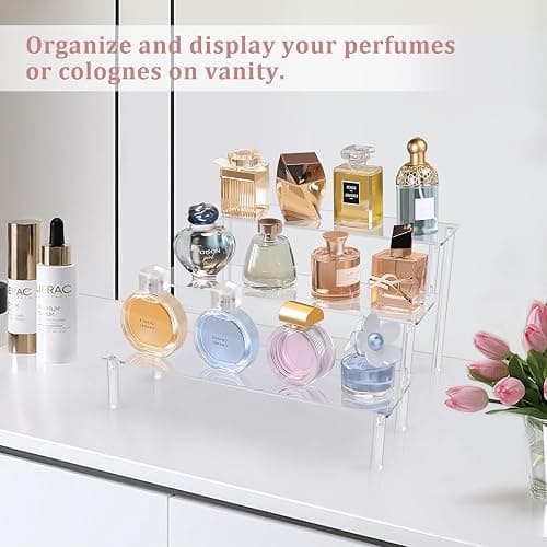 AZEAM Acrylic Display Riser, Clear Perfume Organizer, 3 Tier Cupcake Stand | Acrylic Shelves for Amiibo Funko POP Figures, Shelf Risers for Makeup and Cosmetic, Riser Stand for Vendor Collector, 2 Pack thumbnail 7