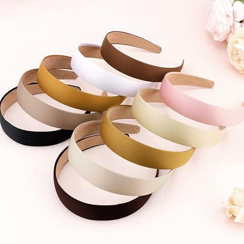 Wecoe Satin Headbands for Women and Girls - 10 Pack 1.3 Inch Wide Non-Slip Fashion Headbands in Neutral Colors, DIY Holiday Hair Accessories thumbnail 7