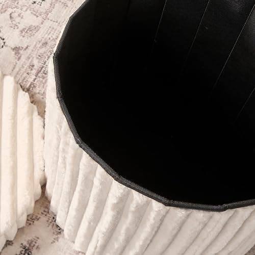 OHS Round Storage Ottoman Box, Decorative Cream Ribbed Ottoman with Lid Space Saving Organising Box for Livingroom Bedroom Footrest with Hidden Storage thumbnail 3