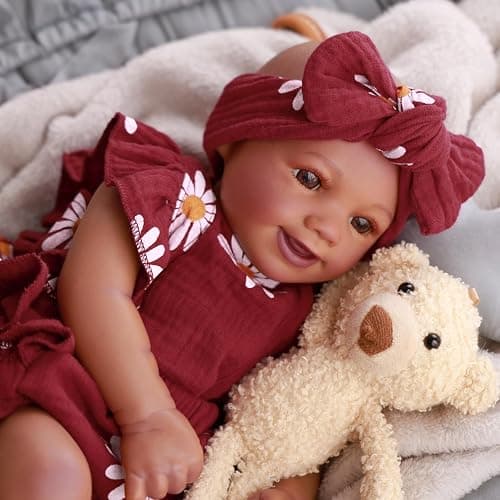 BABESIDE 2 Pcs Reborn Baby Doll Clothes for 17-22 Inch Dolls, Baby Doll Outfit Accessories with Floral Pattern fit Realistic Babydolls Girl Boy, Wine Red thumbnail 9