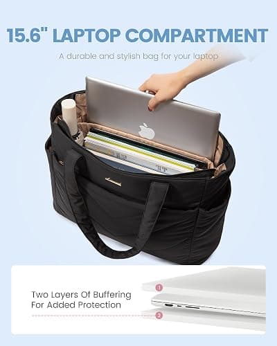 LOVEVOOK Tote Bag for Women, Puffer Work Travel Handbag with Zipper for Teacher Nurse, Quilted Cute Laptop Shoulder Gym Bag thumbnail 4