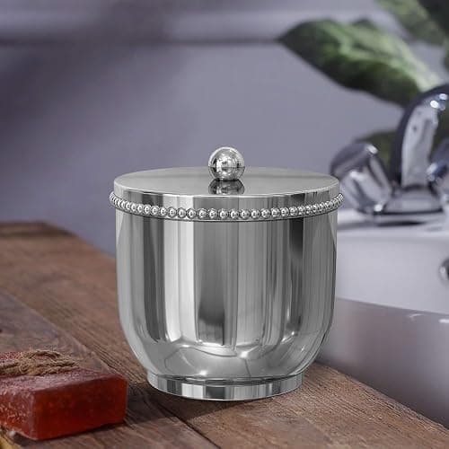nu steel 18/8 Stainless Steel Chic Collection Beaded Q-tip Dispenser for Bathroom, Vanity Storage Organiser, Canister Jar Swabs, Cotton Balls, Shiny Finish, Clear (CHC1H) thumbnail 6