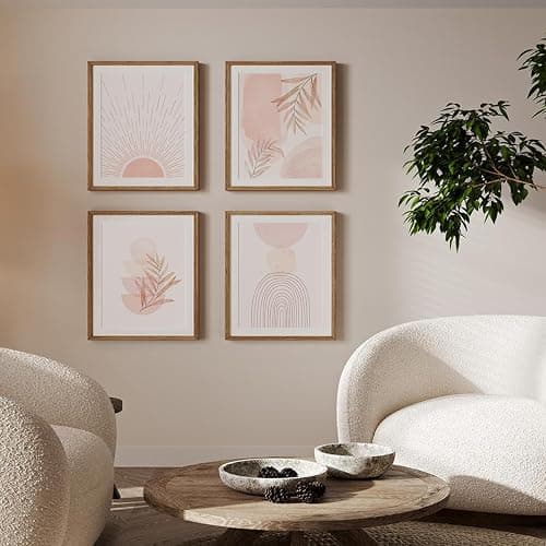 PLKMN Pink Boho Wall Art Prints Set of 4, Abstract Sun Wall Decor Aesthetic, Watercolor Pictures Neutral Pink Prints Decor for Living Room Bedroom Home, 8x10 Prints Unframed Art thumbnail 4