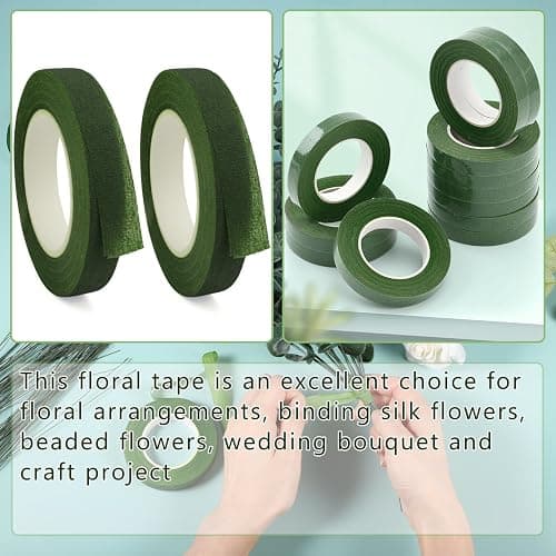 ZIIYAN 2 Rolls 1/2" Wide Green Floral Tapes Flower Tape Florist Tape for Artificial Flowers, Wedding Bouquets, Bouquet Stem Wrapping, Corsages, Floral Arranging Crafts Supplies, 30yard/roll thumbnail 3
