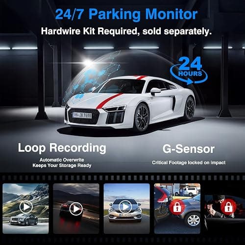 360 Degree View 4 Channel Mirror Dash Cam Detached Camera for Cars，Dash Cam Front and Rear Side(Left,Right),12'' Rear View Mirror Camera1080Px4,WiFi,Night Vision,GPS,Parking Monitor,Free 128GB Card thumbnail 7