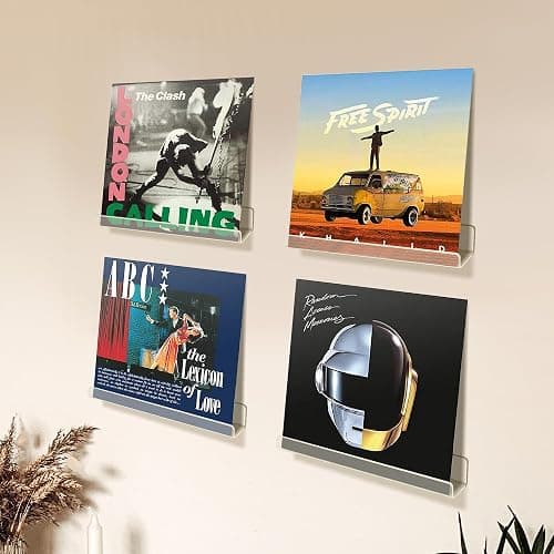 upsimples 8 Pack Vinyl Record Wall Mount Shelves, 12" Vinyl Holder for Album Record Storage & Display, Clear Acrylic Floating Shelves for Wall Decor, Kids Bookshelf, Magazine Rack, Picture Ledge thumbnail 5