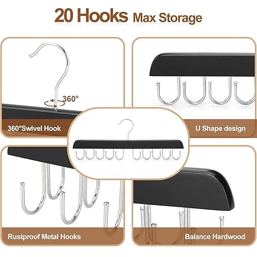 TOPIA HANGER Bra Hanger for Closet, 2 Pack Tank Top Hangers 40 Hooks Capacity Foldable Wood Space Saving Hangers Closet Organizer for Tank Top, Bra, Scarf, Belt, Tie etc - CT46B-2 - 2 Pack thumbnail 7
