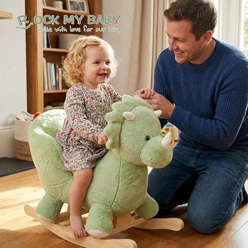 Rock My Baby Plush Rocking Horse - Soft Stuffed Body,Safety Seat Chair, Wooden Rockers, Music Button – Toddler Ride-On Toy for Ages 1–3 (green) thumbnail 2
