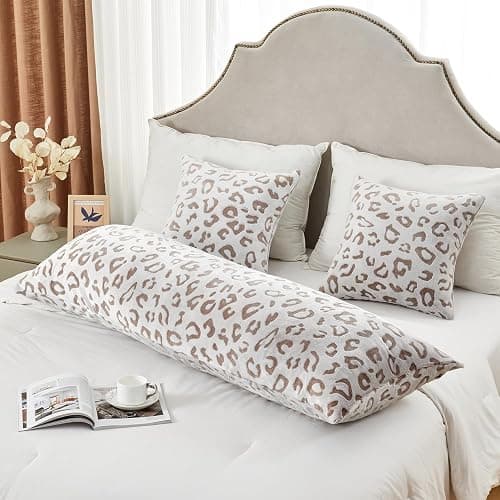 SOCHOW Body Pillow Cover 21x54 Inches, 1 Pack, Brown | Super Soft and Cozy Leopard Print Fleece Long Body PillowCase with Zipper Closure thumbnail 3