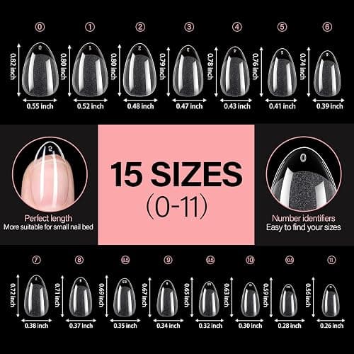 AILLSA Short Almond Nail Tips Pre-Shaped Acrylic Nail Tips Half Matte Full Cover Nails Tips Clear Gelly Press on Flase Tip Nail for Extension Nail Manicure Home DIY 240PCS 15Sizes thumbnail 6