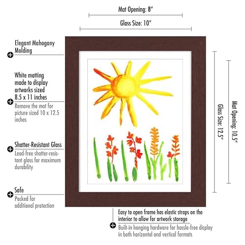 Americanflat Kids Artwork Frame Changeable (Mahogany) - Magnetic Door Holds 100 Art Pieces - 8.5x11 Letter Size Display with Mat or 10x12.5 Without Mat - My Mini Masterpiece thumbnail 3