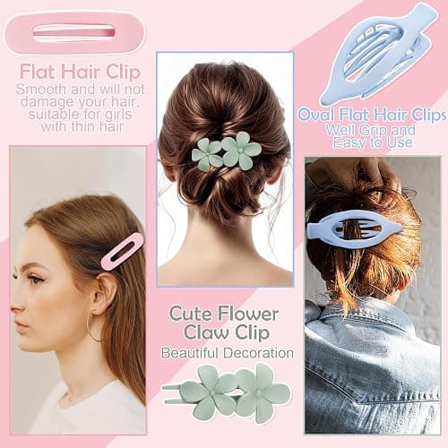 10 Pcs Flat Hair Clips for Women, 3 Styles French Flat Claw Clips Non-slip Matte Hair Clips for Thin Thick Hair, Multicolor thumbnail 3
