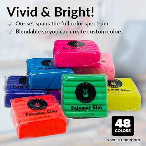 Polymer Clay Set - 48 Colors Oven Bake Clay, Colorful Modeling Clay Kit with 5 Tools for Sculpting, Jewelry Making, Beads, Earrings, Molds, and Crafts thumbnail 5