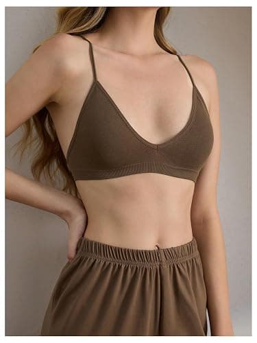 SweatyRocks Women's Triangle Bralette Plunge Bra V Neck Wireless No Padded Soft Comfortable Everyday Sleep Bras thumbnail 3