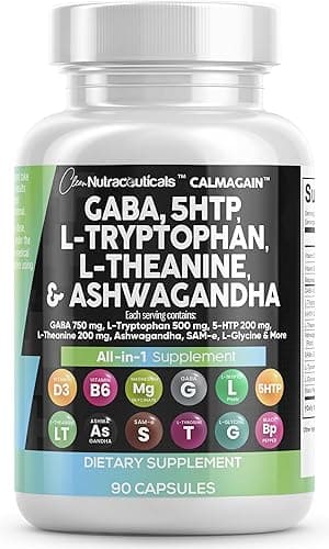 Clean Nutraceuticals GABA 750mg 5 HTP 200mg L Tryptophan 500mg L Theanine 200mg Ashwagandha 3000mg SAM-e L-Glycine - Mood Support Vitamins for Women and Men with L-Tyrosine - Count - Image 1