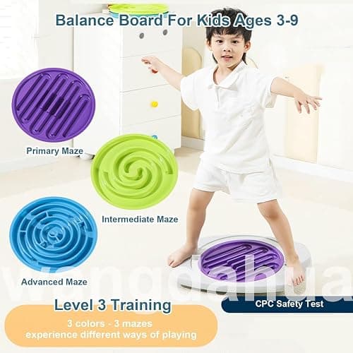 Balance Board for Kids, 20 inch Maze Rocking Seesaw with 2 Balls, 3 Replacement Labyrinth Boards, Toddler Wobble Board for Sensory Training, Non-Slip Pedals, Max Load 130 Lbs thumbnail 2