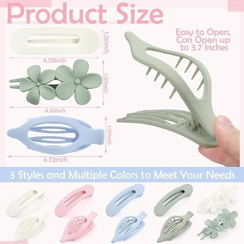 10 Pcs Flat Hair Clips for Women, 3 Styles French Flat Claw Clips Non-slip Matte Hair Clips for Thin Thick Hair, Multicolor thumbnail 2