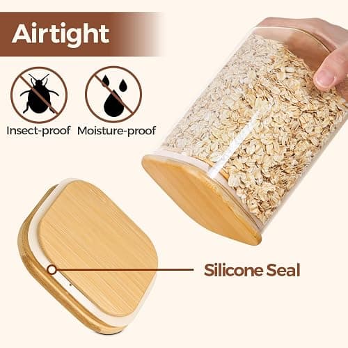 ComSaf 0.8 Qt Glass Jars with Bamboo Lids & Spoons Set of 4, Square Glass Containers with Lids, Sugar Coffee Containers Salt Spice Jars, Pantry Storage Container for Loose Tea, Candy, Brown Sugar, Nut thumbnail 7