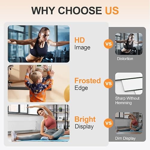 Hasipu 3Pcs 48''x24'' Home Gym Mirror Large Full Length Wall Mounted Full Body Mirror for Yoga Dance Fitness Exercise Studio Bedroom Garage, Frameless Tempered Glass Workout Mirrors Walnut Rectangular thumbnail 7