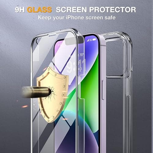 Miracase Compatible with iPhone 14 Case 6.1 inch, [Built-in Glass Screen Protector + Camera Lens Protector] Full Body Rubber Bumper Clear Back Case Cover (Clear) thumbnail 2