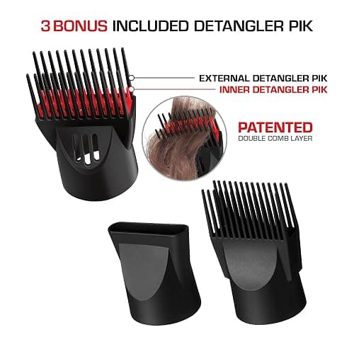 RED by KISS 2000 Ceramic Hair Dryer, Professional Salon Blow Dryer, 2 Detangler Pik Attachments, Tourmaline Technology, 3 Heat Settings, Easy Storage Loop (Pink) thumbnail 4