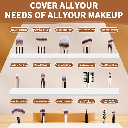Makeup Brushes Set, 15 Pcs Professional Foundation Eyeshadow Powder Blending Brush Set, Makeup Brushes with Bag for Face, Eyebrow, Concealer thumbnail 3
