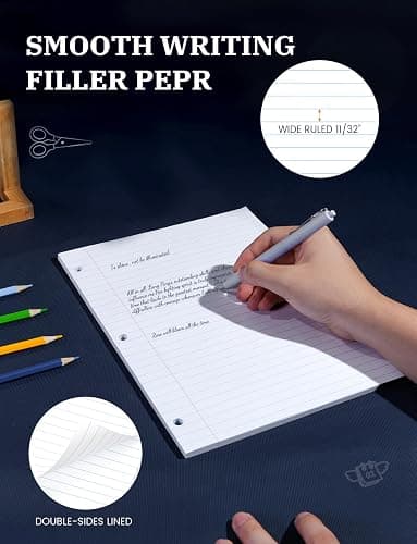 Loose Leaf Paper, 100 Sheets Notebook Paper, Binder Lined Paper Wide Ruled, 8.5'' x 11'' Loose Leaf, 3-Hole Punched Filler Writing Paper, 3-Ring Binder Note Papers, White thumbnail 6