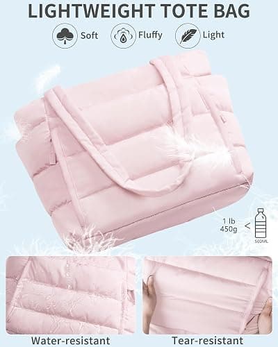 Bagstellar Puffer Tote Bag for Women, Lightweight Puffy Work Handbag Teacher Nurse Quilted Shoulder Bag for School Travel Gym | Cloud Bag w/ Zipper, Daily College Bags, 15.6" Computer Bag, Clinical Nursing Bag, 40 OZ Tumbler Holder, Ideal Gift for Women thumbnail 6
