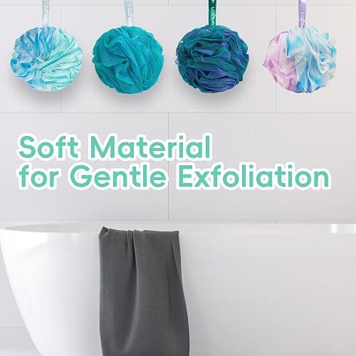 Shower Loofah 4PCS Soft Bath Body Sponge 60g Loofa Set Thick Wash Puffs for Women and Men (Purple-Blue-Green-Mixed) thumbnail 5