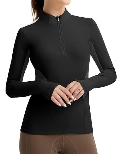 FitsT4 Sports Womens Equestrian Shirts Thumbholes Long Sleeve Horse Riding Shirts Quick Dry UPF50+ Riding Top Half Zip - Image 1