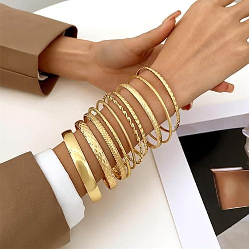 Uwiyo 10-12 Stück Gold Armreif für Damen, Stapelbare Gold Armband Böhmen Manschette Armreif Indischer Armbänder Schmuck für Frauen Mädchen thumbnail 3