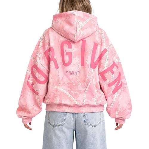 Tednrk Christian Hoodies for Women Maple Leaf Faith Forgiven Letter Print Camo Hoodie Oversized Y2K Pullover Sweatshirts - Image 1