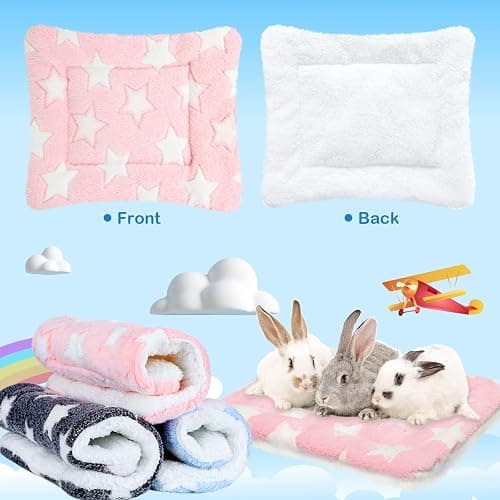 Jetec 3 Pcs Bunny Guinea Pig Beds Soft Bunny Mats Warm Guinea Pig Mat Small Animal Bed Pads Fleece Sleeping Pads for Indoor Rabbit Hamster Squirrel Hedgehog Chinchilla(Fleece,Star,Blue) thumbnail 4