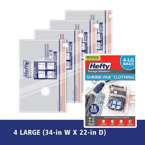 Hefty Shrink-Pak - 4 Large Vacuum Storage Bags for Clothes, Pillows, Towels, or Blankets - Space Saver Vacuum Sealer Bags Ideal Under Bed Storage Solutions thumbnail 3