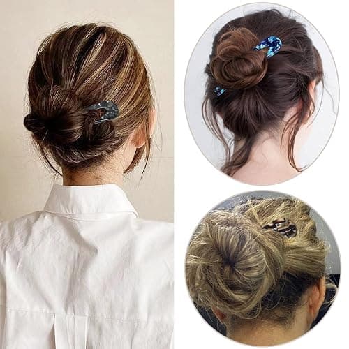 HYFEEL French Hair Forks Tortoise Shell U Shape Updo Hair Pins Clips for Thin Thick Hair, Long Classic 2 Prong Bun Hair Sticks Chignon Women Vintage Hairstyle Accessories, 3 Pack (Blue Brown Black) thumbnail 6