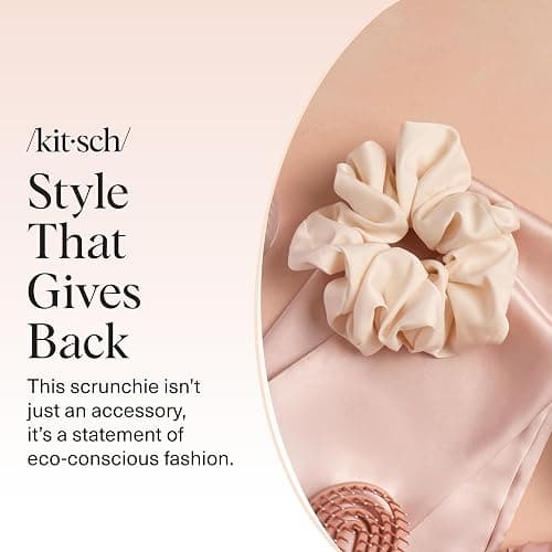 Kitsch Recycled Satin Oversized Scrunchies – Large Hair Scrunchies for Women, Eco-Friendly Hair Ties & Ponytail Holders | Ideal Gifts for Women - Camel & Cream, 2pc Set thumbnail 6