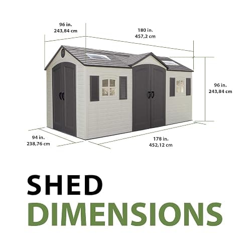 Lifetime 15×8 Ft Dual‑Entry Outdoor Storage Shed, Steel‑Reinforced, UV‑Protected, Weather‑Resistant Backyard Garden Shed with Skylights, Windows & Shelving, Desert Sand thumbnail 3