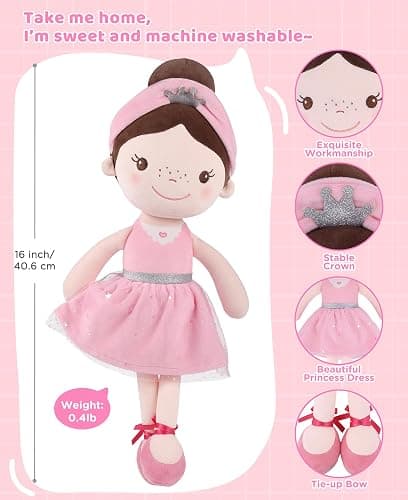 GAGAKU Soft Baby Doll Toys (16'') for Girls, My First Baby Rag Dolls for 1 Year Old Girl Birthday Gift Plush Doll Toys Machine Washable Baby Doll for Toddler Kids Infants - Ballet Girl thumbnail 3