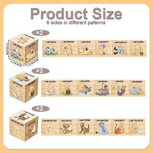 Tillfuru 6 Pcs Inspirational Winnie Nursery Decor for Girls and Boys Wooden The Pooh Decorations Winnie Baby Table Wooden Decorations Winnie Shelf Decor for Bedroom Playroom Gifts 1.6 Inch thumbnail 2