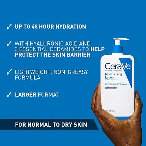 CeraVe Face Moisturiser with Ceramides for Normal to Very Dry Skin, 236ml | Lighweight Daily Hydrating Face & Body Moisturiser with Hyaluronic acid, MVE technology. Fragrance-Free. thumbnail 7