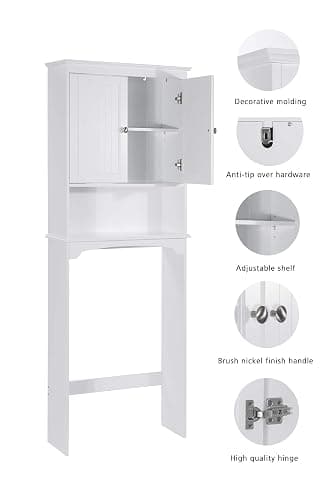 Spirich Over The Toilet Storage Cabinet, Bathroom Shelf Over Toilet, Bathroom Storage Cabinet Organizer, White thumbnail 5