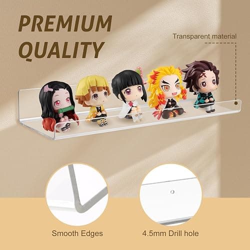 Estantes flotantes transparentes montados en la pared, juego de 4, estantes acrílicos de 38 cm para almacenamiento en la pared, estantería para niños, estantes colgantes de acrílico para dormitorio thumbnail 4