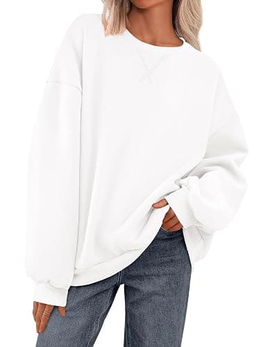 PRETTYGARDEN Sweatshirt for Women Trendy Casual Crewneck Long Sleeve Pullover Tops Fall Fashion Outfits 2025 Winter Clothes - White - Medium - Image 1