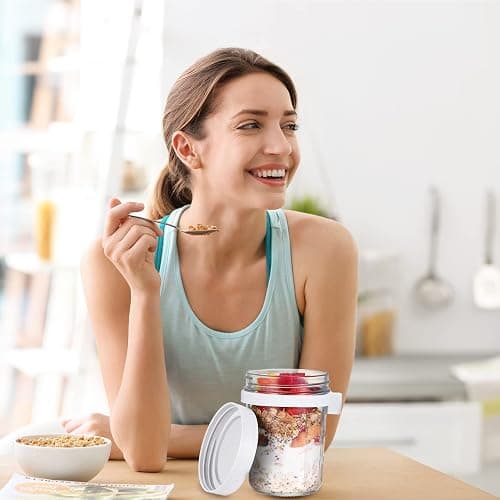 8 Pcs 10 oz Overnight Oats Containers with Lids and Spoons Large Capacity Airtight Oatmeal Overnight Oat Jars with Measurement Marks Oatmeal Container for Milk Cereal Fruit (White) thumbnail 2