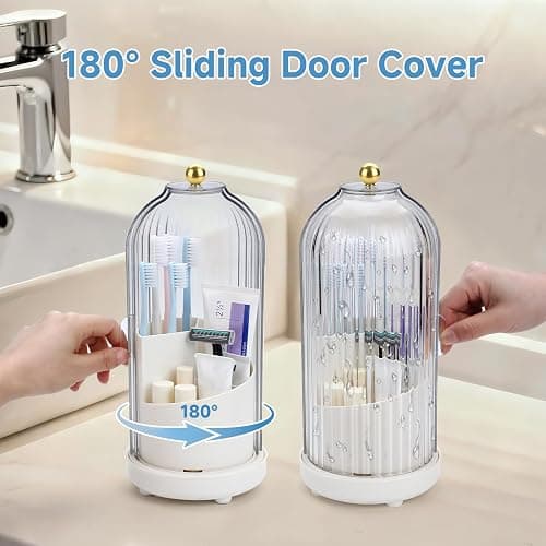 Johehe Toothbrush Organizer with Cover,3 Slots for Bathroom Toothbrush Holders with Lid,Dustproof Design,Rotating Holder,Ideal Makeup Brushes Holder for Bathroom Countertop Organization and Storage thumbnail 4